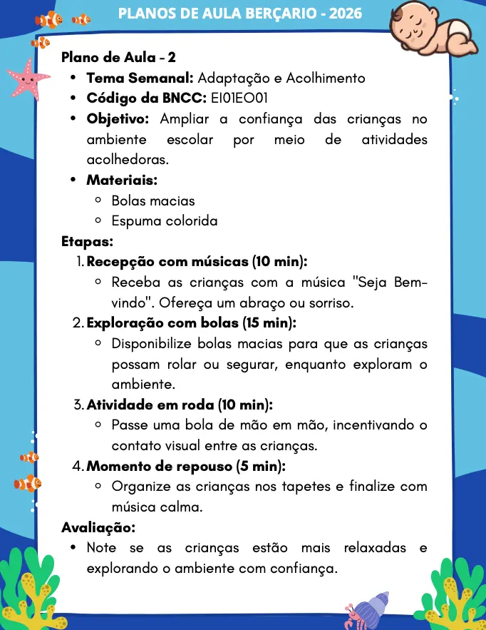 Exemplo de plano de aula pronto para berçário 2