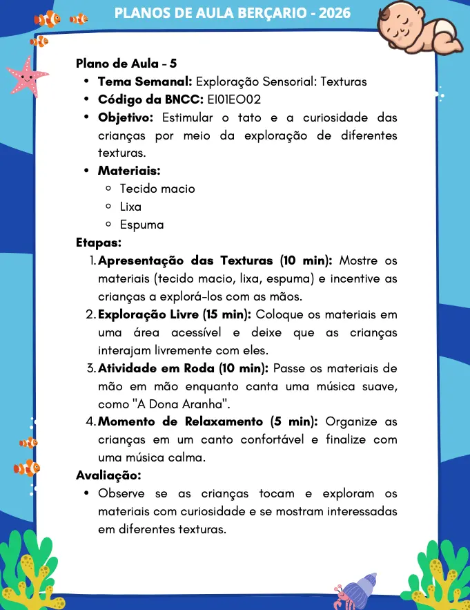 Exemplo de plano de aula pronto para berçário 5